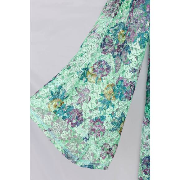 New Directions Size M Blouse Lace Overlay Lined Floral Mint Green - Picture 4 of 8